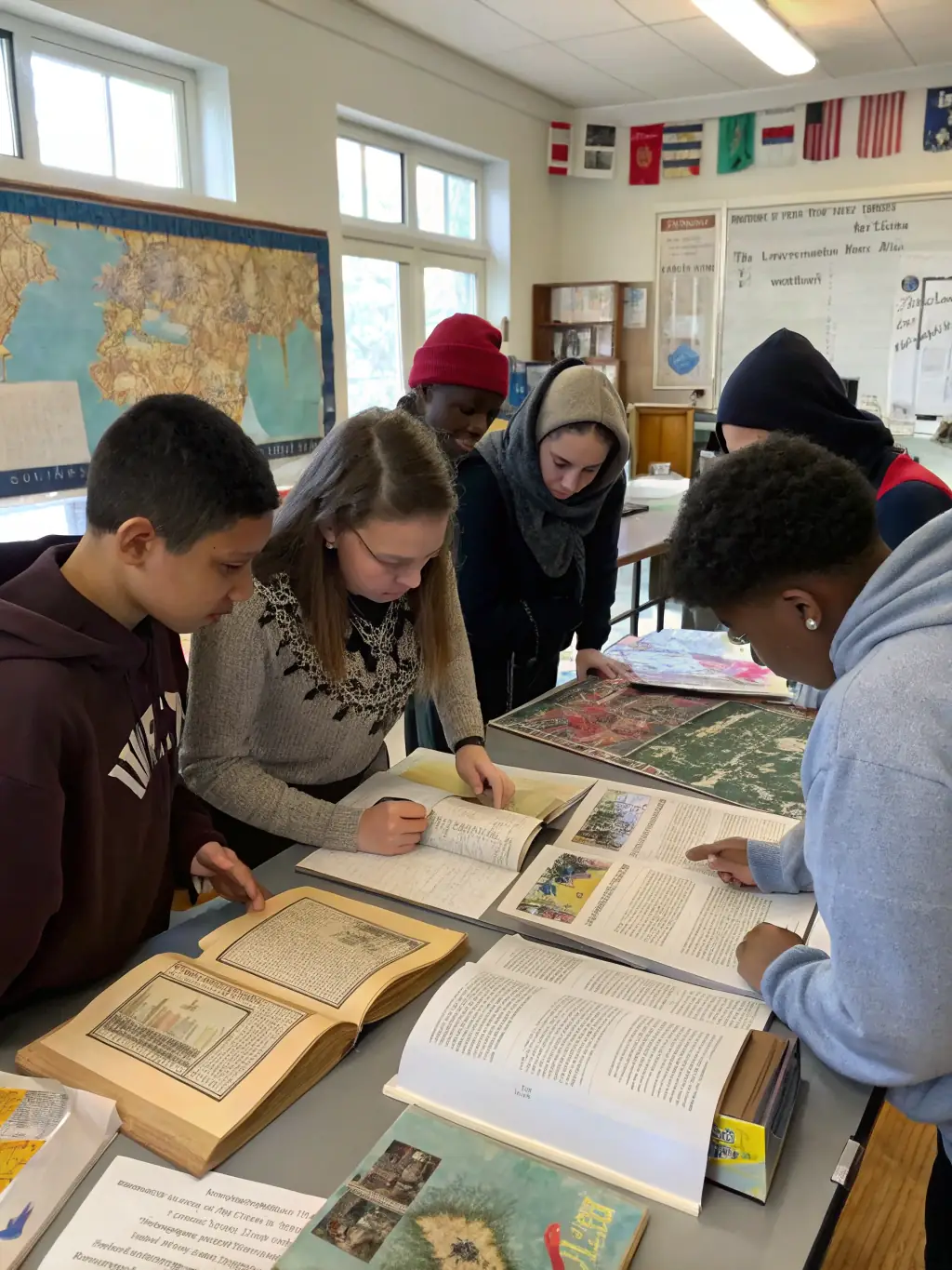 An image of a group of students participating in an educational program at the archives, learning about historical research methods.