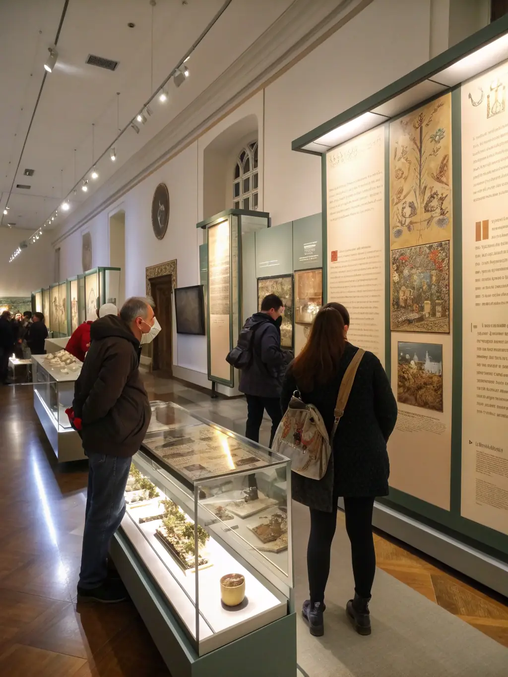 A photograph of a public exhibition at LES ARCHIVES MODERNES, featuring curated selections from the archives, highlighting the organization's efforts to engage the public with history.