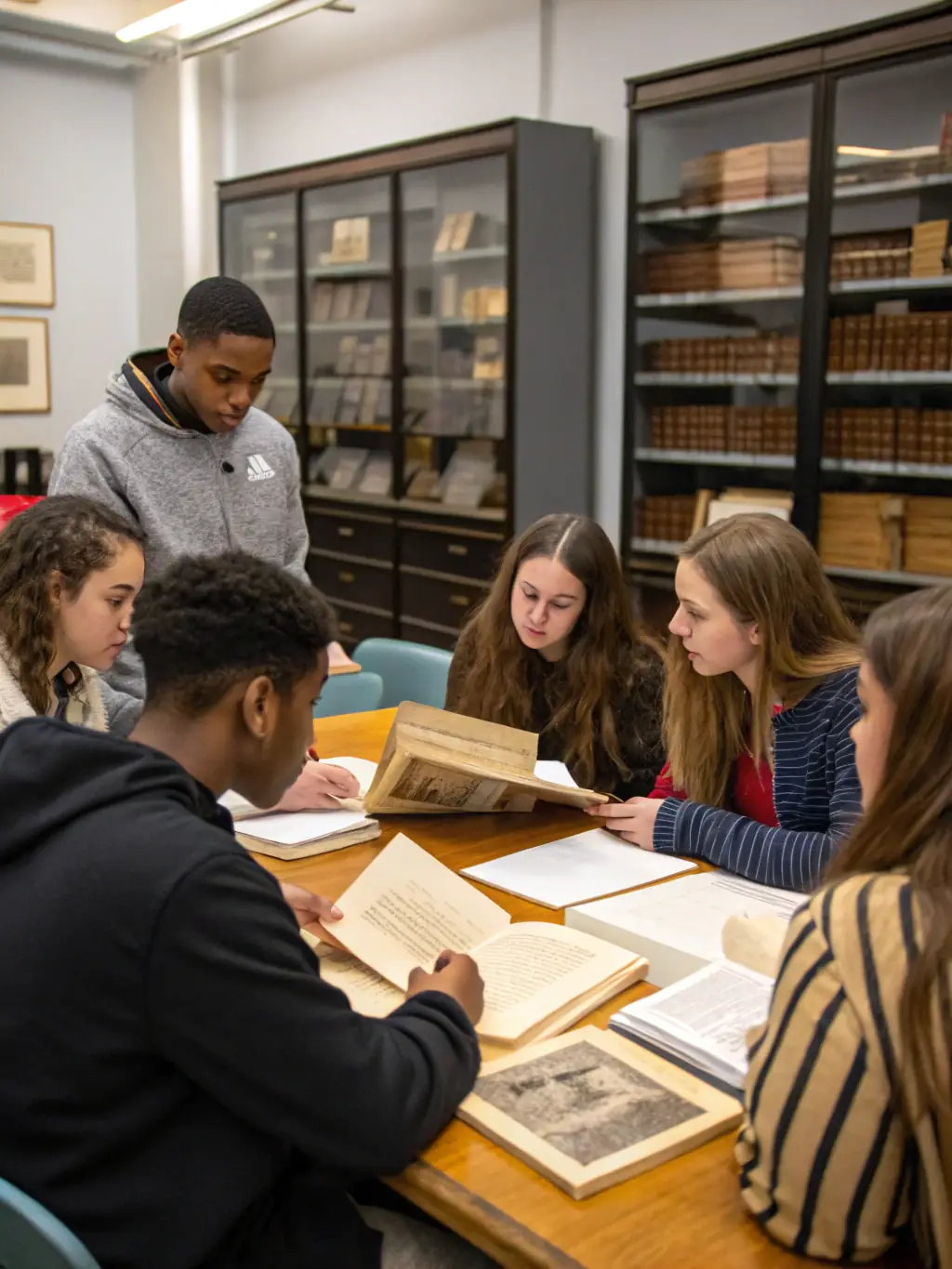 A photograph of a workshop at LES ARCHIVES MODERNES, where participants are learning about archival preservation techniques, emphasizing the organization's role in training future archivists.